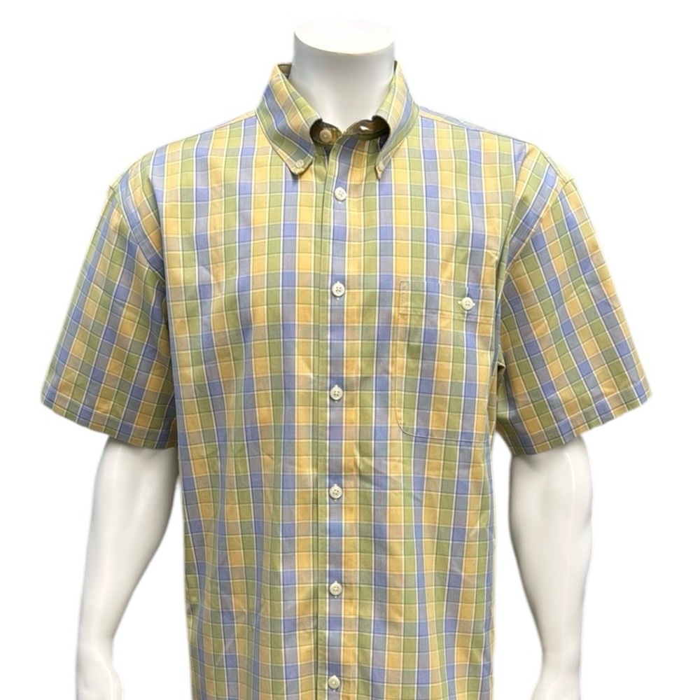 Orvis Blue Yellow Blue Green Men's Button-Down Short Sleeve Dress Shirt Size XL